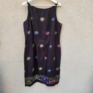 Vintage HAROLD'S Women's Dress Size 14 Black Embroidered Floral Made USA